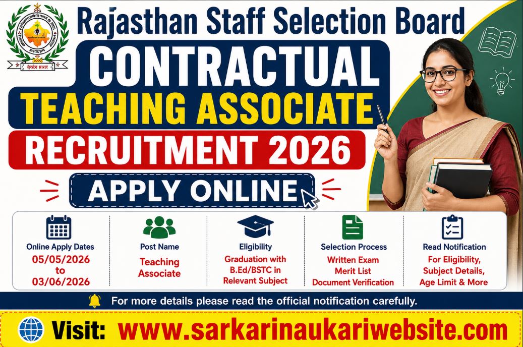 Rajasthan Staff Selection Board RSSB Contractual Teaching Associate Recruitment 2026