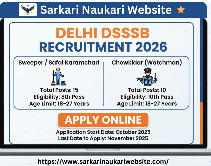 Delhi DSSSB Sweeper / Safai Karamchari & Chowkidar Recruitment 2026
