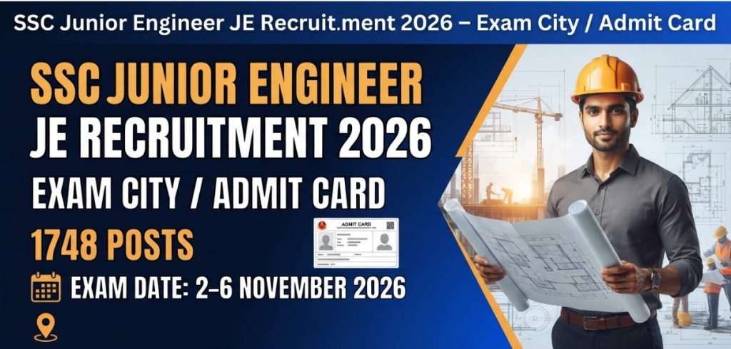 SSC Junior Engineer JE Recruitment 2026 Exam City / Admit Card for 1748 Posts