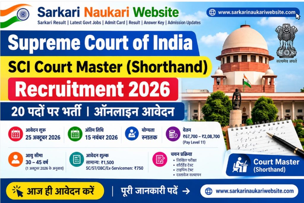Supreme Court of India SCI Court Master (Shorthand) Recruitment 2026